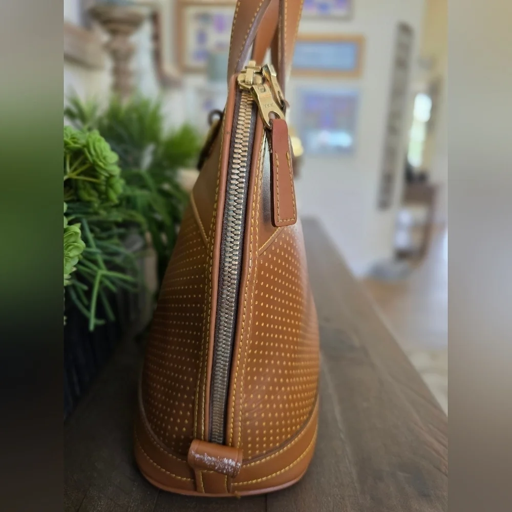 Vintage Dooney & Bourke Essex Satchel In Tan Leather With Gold Hardware